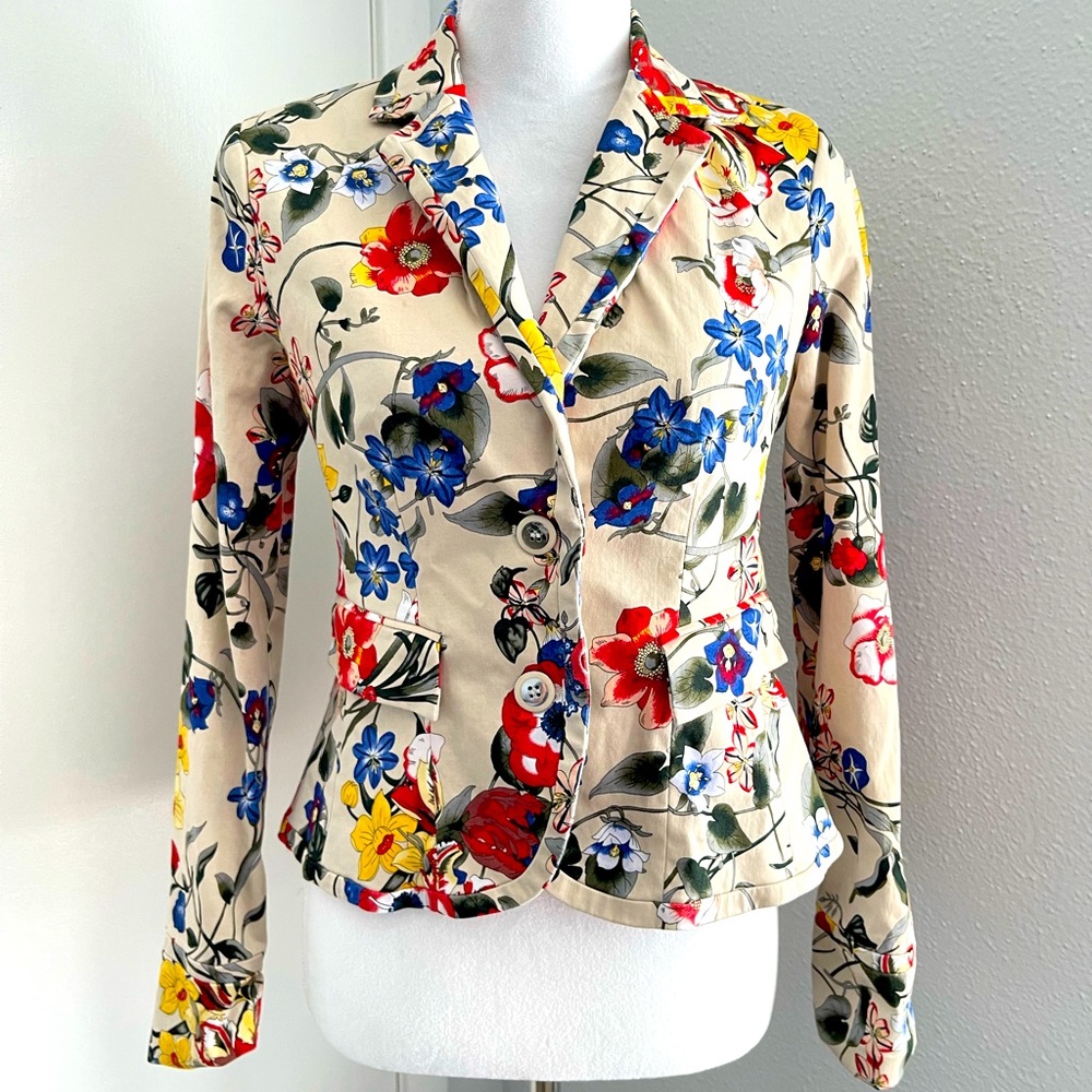 New York & Company Cream Floral Print Blazer Stretch Size Small Size 4